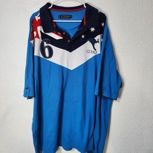 Coogi Shirt Mens 5X Blue Rugby Polo Big Kangaroo Graphic Patch Street Wear 2011
